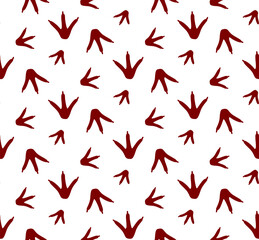 Seamless pattern. Paw footprints of crow, raven, magpie, sparrow, dove, bird. rooster paw print, silhouette. Vector isolated on white. Pet shop, textile, print, clothing, textile, wrapping, postcard
