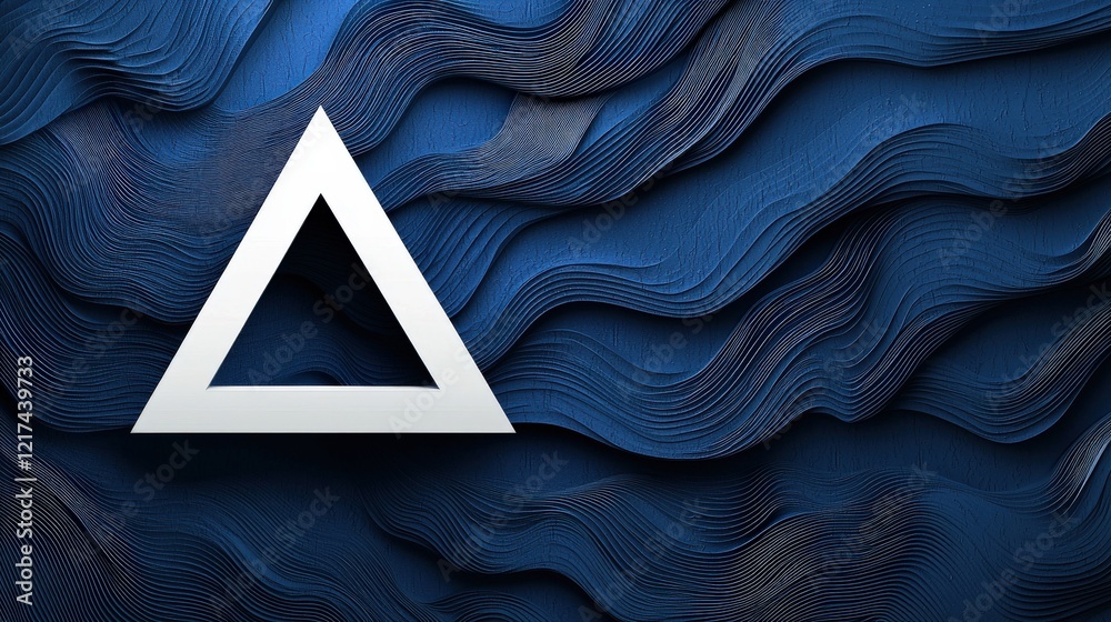 Wall mural abstract geometric design with a triangle shape on textured wavy blue background for modern artistic
