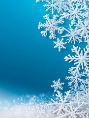 Winter Snowflakes on Blue - White snowflakes cascade down a vibrant blue background, creating a festive winter scene. Perfect for holiday designs.
