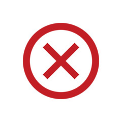 red cross mark, red circle, white background, bold X symbol, prohibition sign, minimalist design, graphic icon, warning symbol, stop sign, no entry, forbidden, clear contrast, simple geometry vector