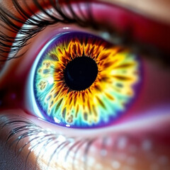 Close-Up of a Colorful Eye with Vibrant Iris Patterns