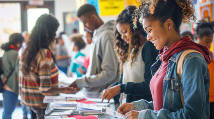 Youthful Energy at Voter Registration Event in Community Center Setting