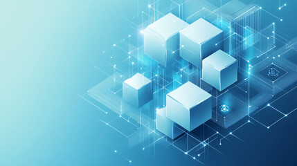 Obraz premium Abstract background with blue blocks on gradient, blue color background, Abstract blue glowing cubes network.