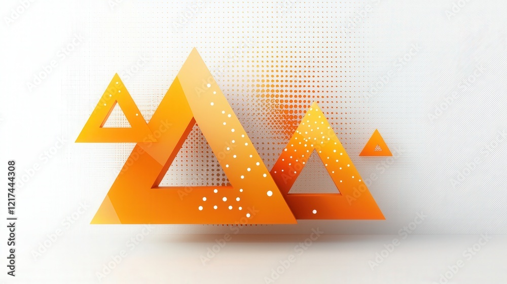 Sticker abstract composition of orange geometric shapes with dotted background for modern design and creativ