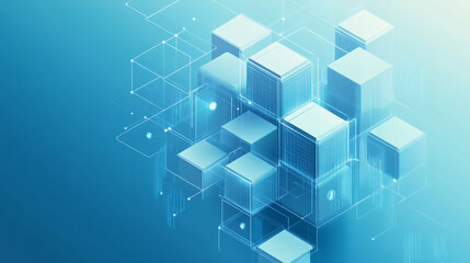 Obraz premium Abstract blue glowing cubes network. Abstract background with squares and cubes