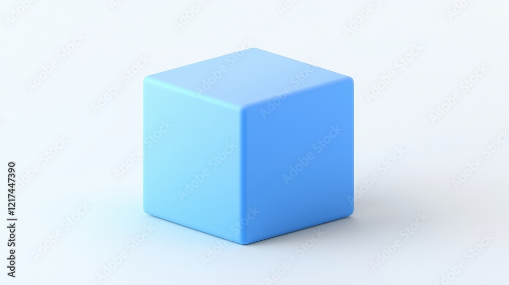 Sticker simple blue cube on a soft white background ideal for abstract design and minimalistic concepts