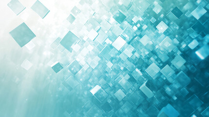 Abstract blue Mosaic with floating squares and sparkling light effects, Abstract background featuring light blue floating cubes arranged in a dynamic pattern, 