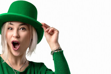 St. Patrick's Day. Beautiful smiling woman wearing green hat