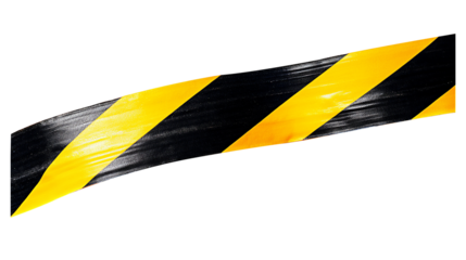 Warning tape on a white background, with bold black diagonal stripes