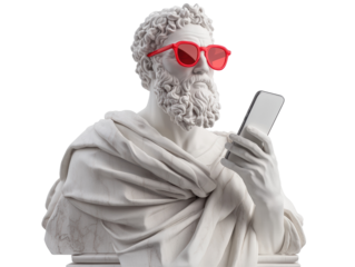 Isolated Bust Statue with Red Sunglasses