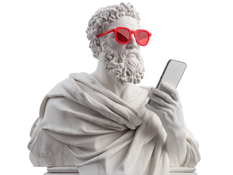 Isolated Bust Statue with Red Sunglasses