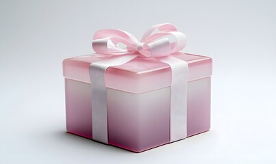Obraz premium Pink gift box with ribbon, studio shot, white background, present