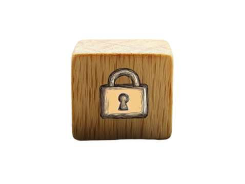 Isolated Wooden Block with Lock Drawing
