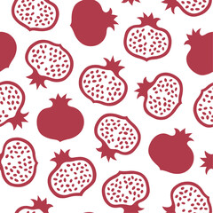Seamless vector pattern with pomegranate halves with seeds. Fruit ornament.