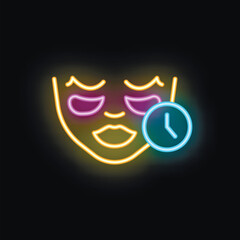 Neon sign of a woman with under eye patches and a timer next to her face indicating the time remaining for the beauty treatment