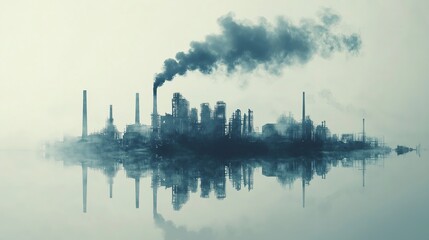 Naklejka premium Double Exposure Pollution Concept, Industrial Smoke and Environmental Protection Mask
