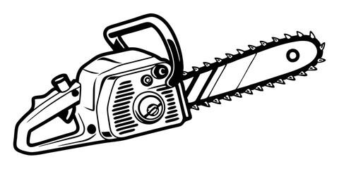 chainsaw logo, black outline, vector graphic, transparent background
