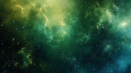 Glowing Green Starry Night Sky with Shimmering Stars on a Deep Green Nebula Background, Ethereal green nebula background, 