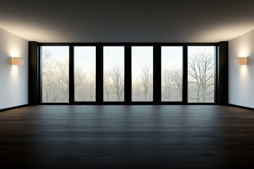 Fototapeta premium A large room with a window and a wall light