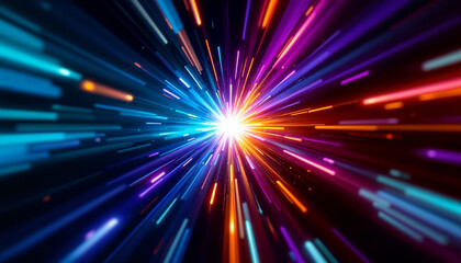 Obraz premium Colorful burst of light radiates in multiple directions from a central point creating a vibrant abstract visual effect