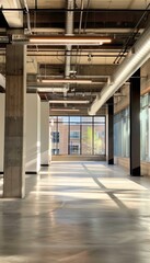 Naklejka premium Modern Industrial Office Space with Professionals Discussing Project Plans and Architecture Design
