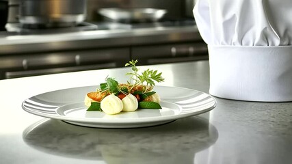 Chef Hat and Plated Dish on Restaurant Table