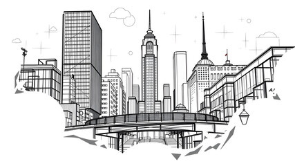 City graphic black white cityscape skyline sketch illustration vector. Generative AI