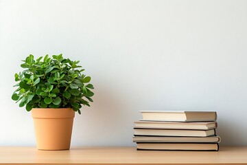 Simple Home Decor with Plant and Books