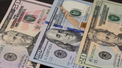 banknotes of various countries. photos of american dollars.
