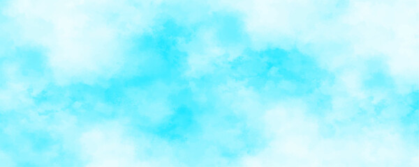 Abstract blue sky with cloud closeup background. Light blue bubbly cloud patterns and textures watercolor design. Grunge light pastel colors ink glow aquarelle smudge texture