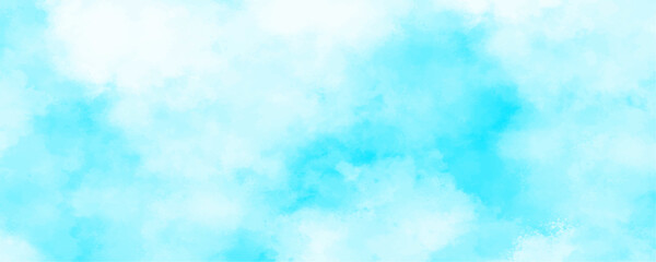 Abstract blue sky with cloud closeup background. Light blue bubbly cloud patterns and textures watercolor design. Grunge light pastel colors ink glow aquarelle smudge texture