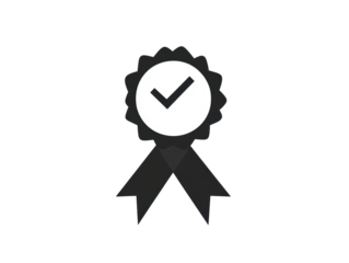 Isolated Black Checkmark Seal with Ribbons