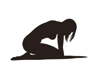 Isolated Silhouette of a Woman in a Kneeling Position