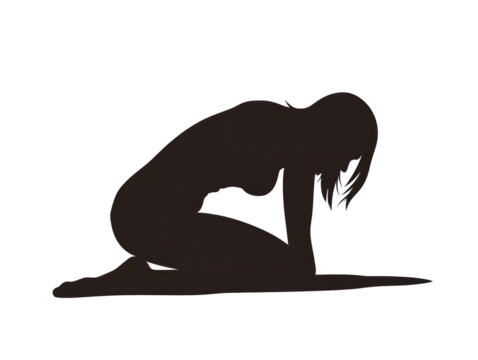 Isolated Silhouette of a Woman in a Kneeling Position