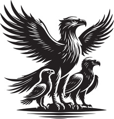 Obraz premium eagle silhouette drawing style photo black and white background. 