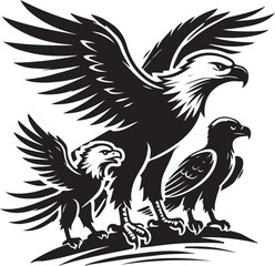Obraz premium eagle silhouette drawing style photo black and white background. 