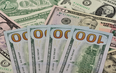 banknotes of various countries. photos of american dollars.