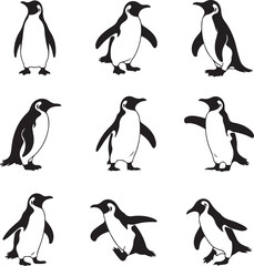 Naklejka premium penguin silhouette drawing style photo black and white background. 