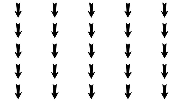 Seamless Loop of Black Down Arrows on White Background &ndash; Minimalist Animated Pattern for Direction, Interface, and Instructional Design