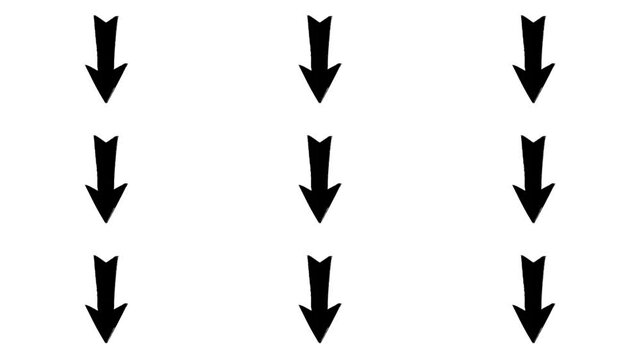 Seamless Loop of Black Down Arrows on White Background &ndash; Minimalist Animated Pattern for Direction, Interface, and Instructional Design