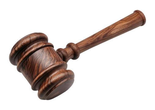 Brown wooden gavel against a white or transparent background, gavel png image