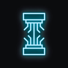 Blue neon icon of a data transfer system glowing on a black background, representing data exchange and technology