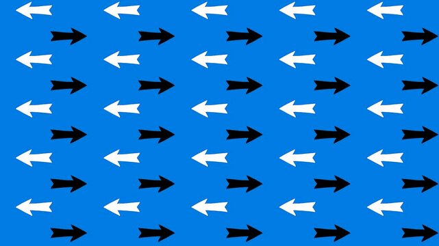 Opposite Direction Arrows Animation &ndash; Seamless Loop with Black and White Arrows on Blue Background for Conceptual, Motion, and Business Themes