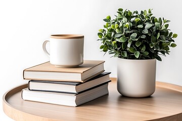 Peaceful Morning with Books, Coffee, and Plant