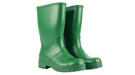 Green Rubber Boots Isolated on a Transparent Background (PNG).