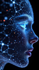 A humanoid robot with a star-filled galaxy in its head, representing advanced technology and artificial intelligence.