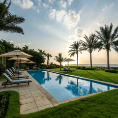Fototapeta premium A swimming pool provides a refreshing place for recreation, relaxation, and exercise