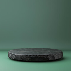 Black stone podium for product presentation on green background