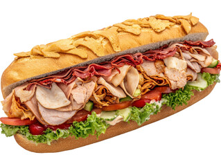Isolated Long Sub Sandwich with Various Meats