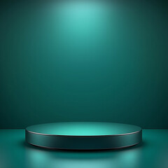 Emerald green podium for product presentation with spotlighted ambiance